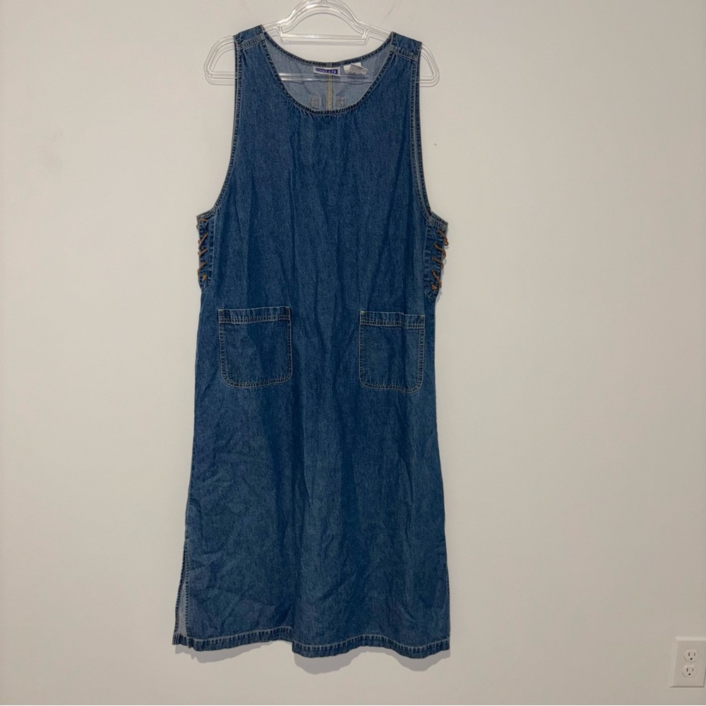 Erika & Co Denim vintage‎ lace up patch pocket Dress Size XL